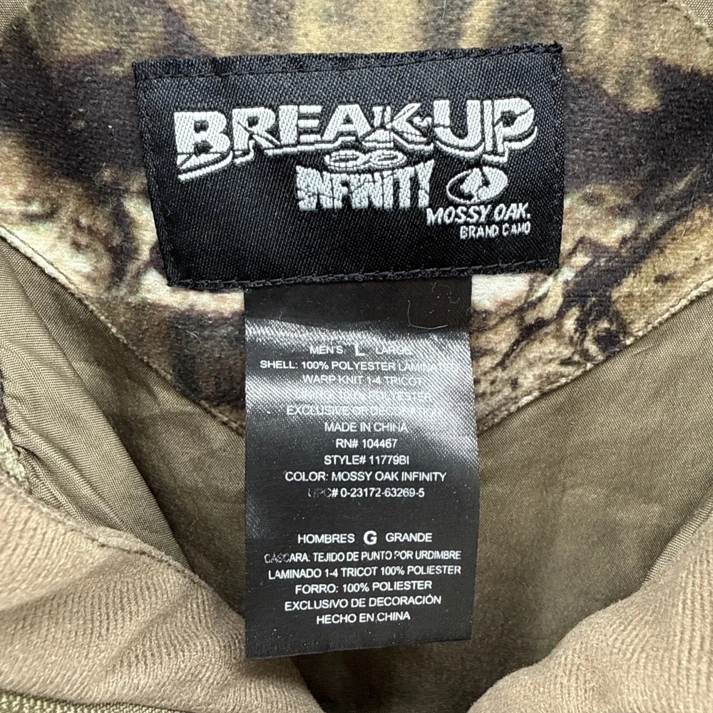 Mossy Oak Break-Up Infinity Full Zip Camo‎ Jacket Hooded L Camouflage Hunting